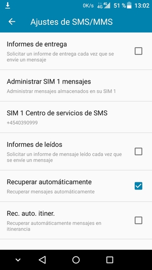 Seleccione Centro de servicios de SMS