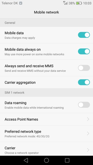 Scroll to SIM 1 network or SIM 2 network and select Preferred network type