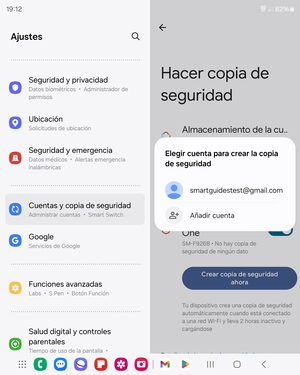 Seleccione su cuenta de copia de seguridad