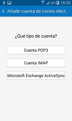 Seleccione Cuenta POP3  o Cuenta IMAP
