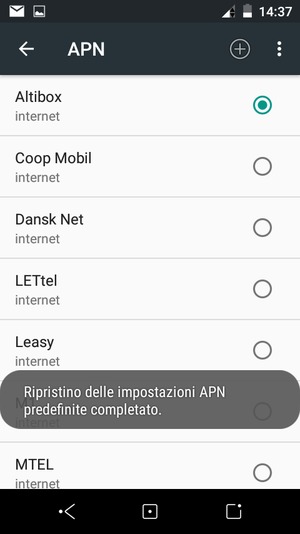 Le impostazioni del tuo telefono saranno ripristinate secondo le impostazioni internet e MMS predefinite