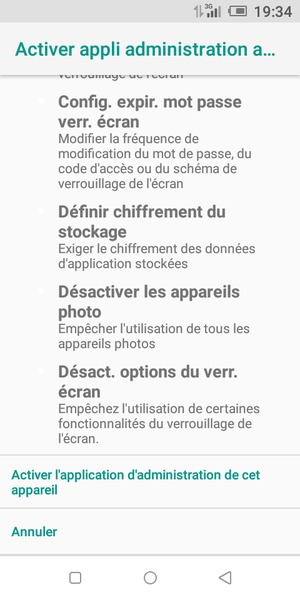 Faites défiler et sélectionnez Activer l'application d'administration de cet appareil