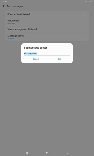 Enter the Message center number and select Set