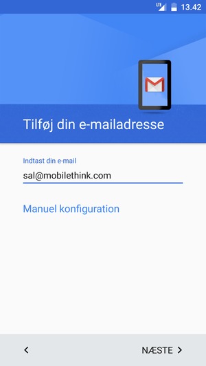 Indtast din e-mailadresse og vælg Manuel konfiguration