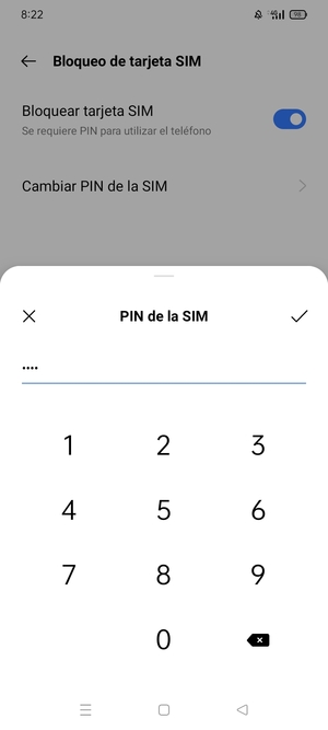 Confirme su nuevo PIN de la tarjeta SIM y seleccione ACEPTAR