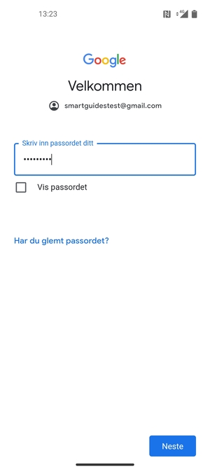 Skriv inn passord og velg Neste
