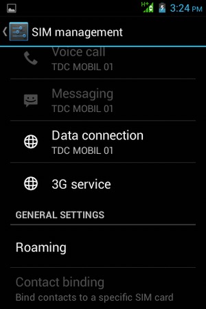 Scroll to and select Roaming