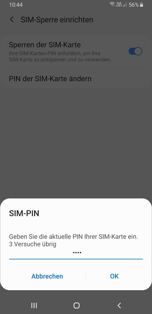 Geben Sie Ihre Aktuelle SIM-Karten-PIN ein und wählen Sie OK