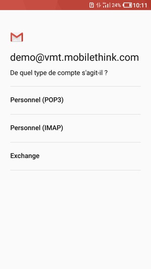 Sélectionnez Personnel (POP3) ou Personnel (IMAP)