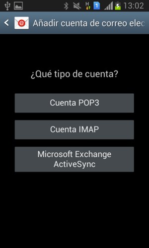 Seleccione Cuenta POP3 o Cuenta IMAP account
