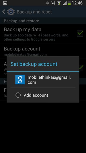 Select your backup account and select the back button
