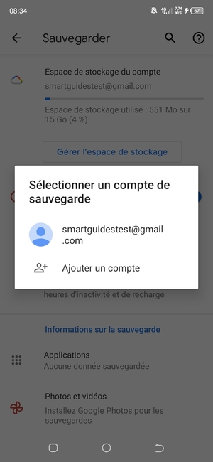 Sélectionnez votre compte de sauvegarde