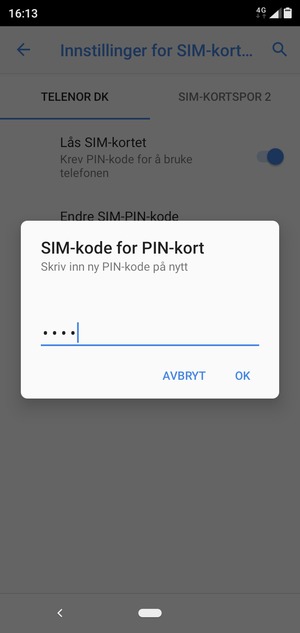 Bekreft din nye SIM-kode for PIN-kort og velg OK