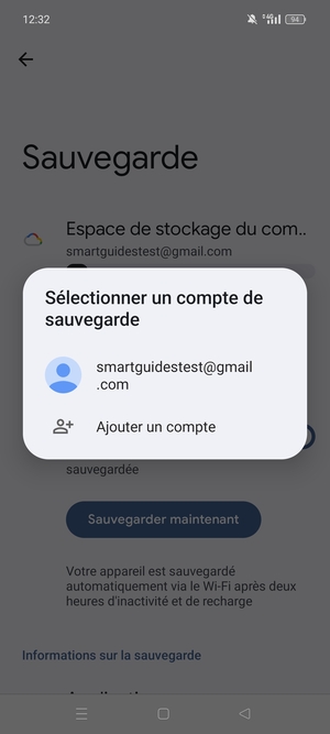 Sélectionnez votre compte de sauvegarde