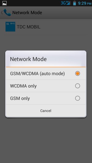 Select GSM only to enable 2G and GSM/WCDMA (auto-mode) to enable 2G/3G