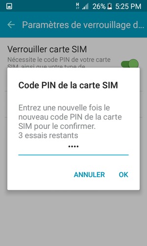 Veuillez confirmer votre nouveau code PIN de la carte SIM et sélectionner OK