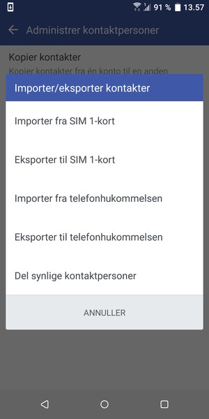 Vælg Importer fra SIM 1-kort