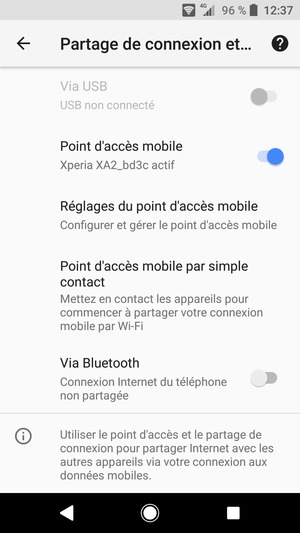 Votre téléphone est maintenant configuré pour être utilisé comme modem