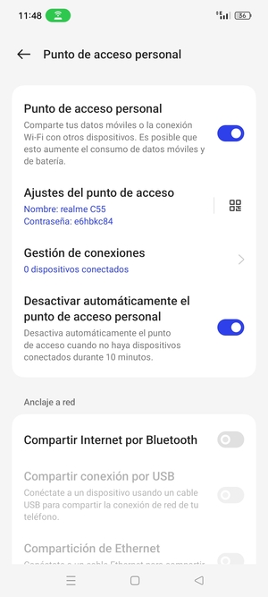 El teléfono ha sido configurado para su uso como módem