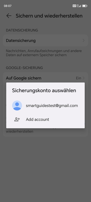 Wählen Sie Ihr Konto für Backup