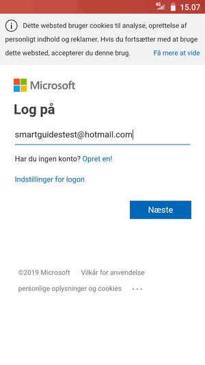 Indtast din e-mailadresse og vælg Næste