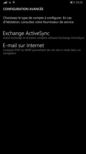 Sélectionnez Exchange ActiveSync