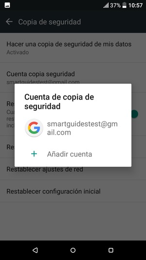 Seleccione su cuenta de copia de seguridad