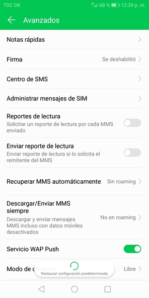 Seleccione Centro de SMS