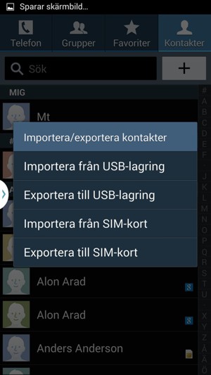 Välj Importera från SIM-kort