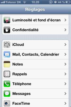 Sélectionnez Mail, Contacts, Calendrier