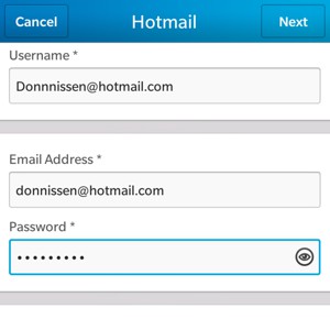 Enter Username, Hotmail address and Password. Select Next