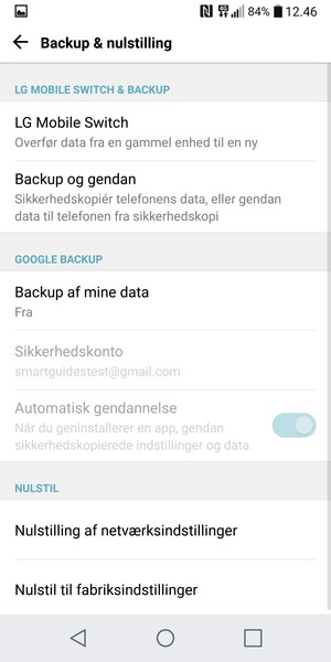 Vælg Backup af mine data