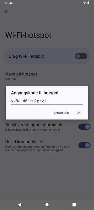 Indtast en Wi-Fi-hotspot adgangskode på minimum 8 tegn og vælg OK