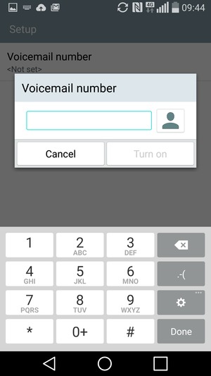 Enter the Voicemail number and select Turn on