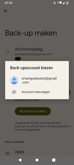 Selecteer uw back-up-account