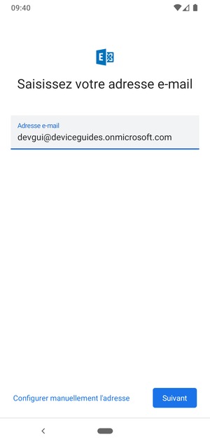 Saisissez votre adresse e-mail et sélectionnez Configurer manuellement l'adresse