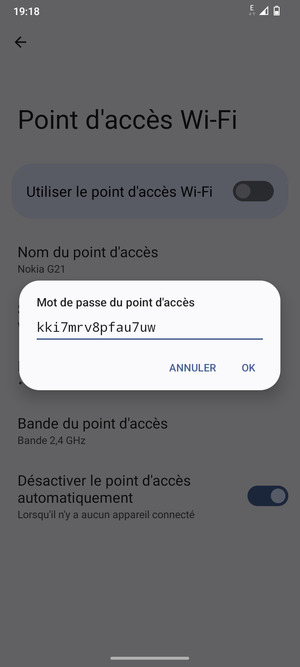 Saisissez un mot de passe de hotspot Wi-Fi d'au moins 8 caractères et sélectionnez OK