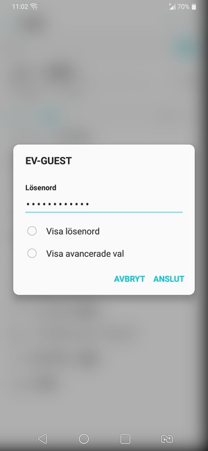 Ange lösenord till Wi-Fi och välj ANSLUT
