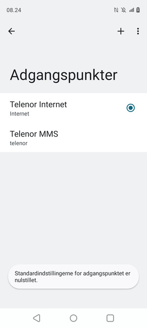Din telefon vil nulstille til standard internet- og MMS-indstillinger