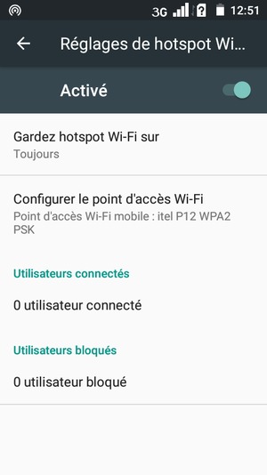 Votre téléphone est maintenant configuré pour être utilisé comme modem