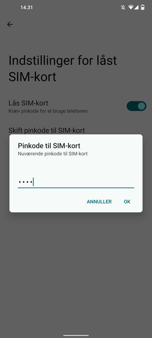 Indtast nuværende pinkode til SIM-kort og vælg OK