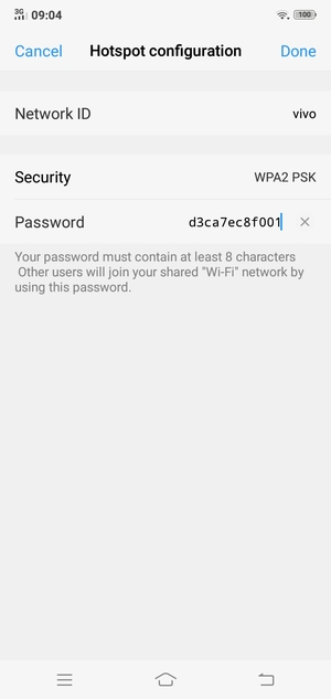 Enter a Wi-Fi hotspot password of at least 8 characters and select Done