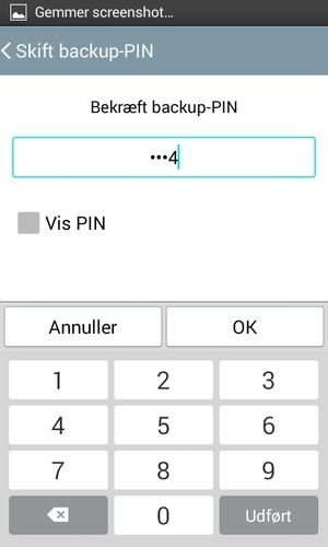 Bekræft din Backup-PIN-kode og vælg OK