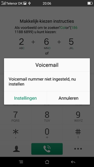 Als uw voicemail niet geïnstalleerd is, selecteert u Instellingen