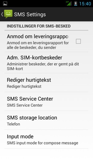 Vælg SMS Service Center
