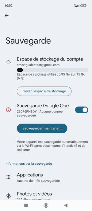 Sélectionnez Espace de stockage du compte