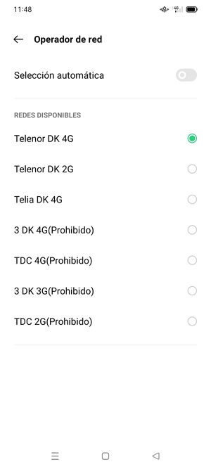 Seleccione un operador de red de la lista
