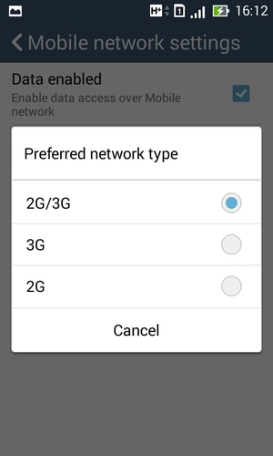 Select 2G auto to enable 2G and 2G/3G to enable 3G