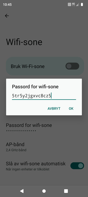 Skriv inn et Wi-Fi hotspot-passord på minst 8 tegn og velg OK