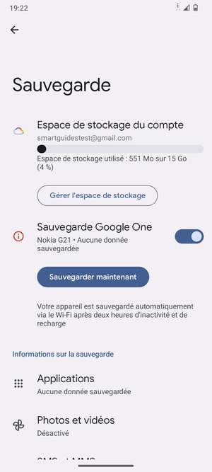 Sélectionnez Espace de stockage du compte